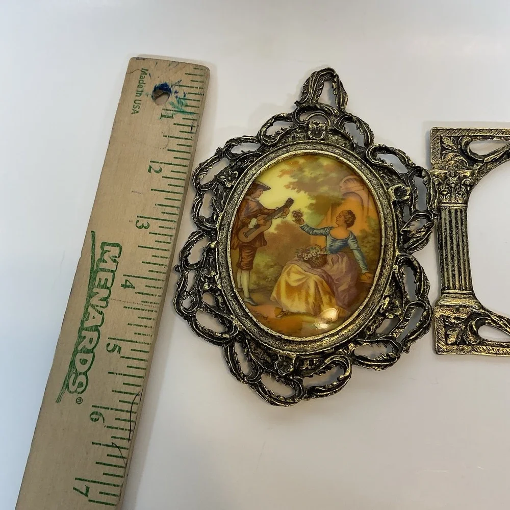 Pair‎ Of Vintage Cameo Porcelain Fragonard Art Printed Plaques 24K Gold Plated